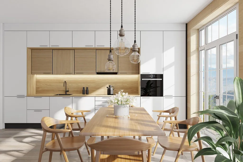 Phòng bếp được thiết kế đơn giản với nét đẹp đặc trưng phong cách Bắc Âu Scandinavian
