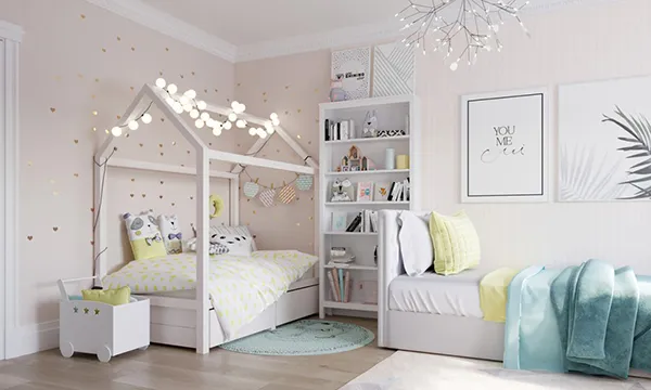 Phòng ngủ cho bé gái với tone màu trắng xanh nhẹ nhàng nhưng vẫn đậm chất "công chúa"