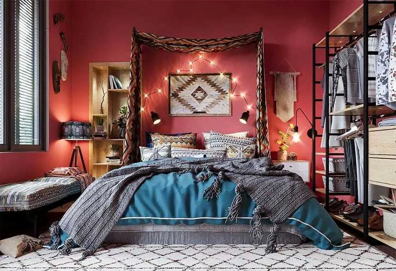 Phòng ngủ theo phong cách Bohemian và những gam màu phá cách đầy sức sống.