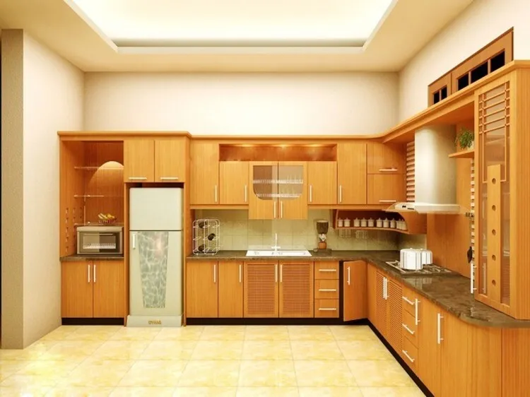 Với khả năng chống chịu nước, ẩm, nhiệt tốt, gỗ dổi là lựa chọn hoàn hảo cho nội thất nhà bếp