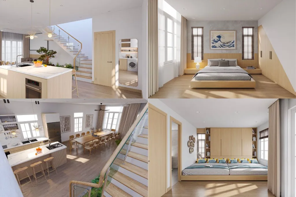 Bản vẽ thiết kế nội thất 3D cho nhà phố liền kề NovaWorld Phan Thiết - Phong cách Japandi