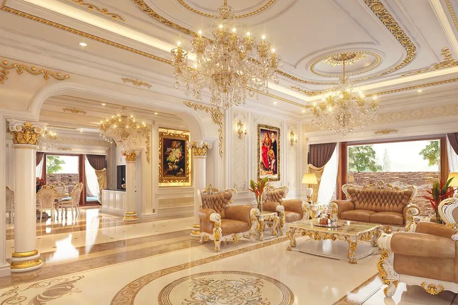 Các chi tiết nội thất nhà phong cách cổ điển thường được dát vàng hoặc bạc để tạo điểm nhấn trong thiết kế