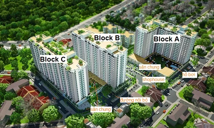 Chung cư Bộ Công An được thiết kế 3 block nằm song song, liên tiếp nhau, len vào giữa là không gian khuôn viên xanh giúp kiến tạo nên một không gian sống xanh, sạch và trong lành