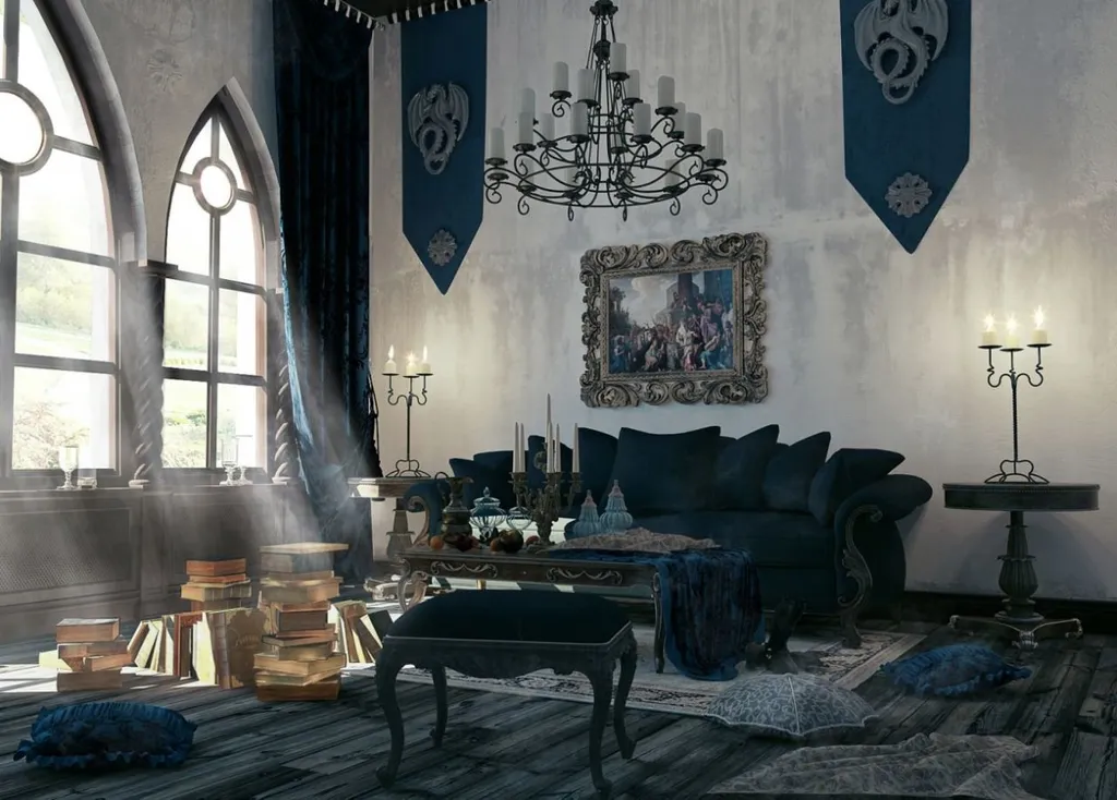 Giá nến, thảm trải sàn, tranh treo tường,… là những đặc trưng của phong cách thiết kế nội thất Gothic