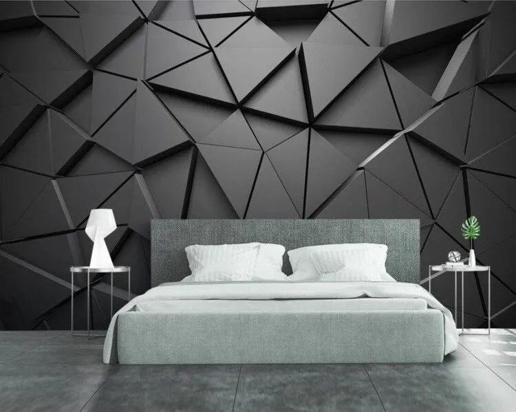 Giấy dán tường 3D dạng hình khối ấn tượng cho phòng ngủ.