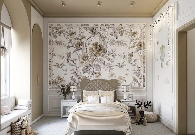 Giấy dán tường phòng ngủ theo phong cách tân cổ điển hiện đại và lãng mạn