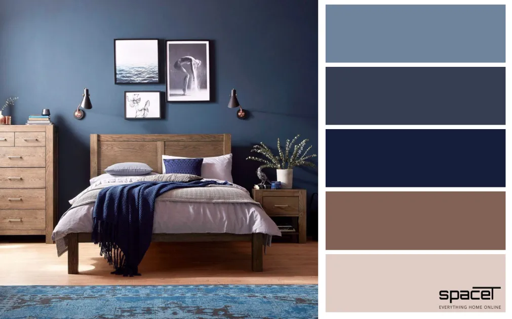 Kết hợp xanh dương biển cả và nâu gỗ mộc mạc trong không gian phòng ngủ
