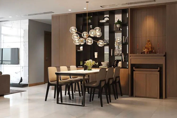 Không gian bếp nối liền với phòng khách với tone màu tương đồng, tạo nên cảm giác nhất quán cho cả không gian.