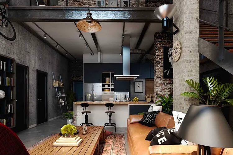 Không gian bếp và không gian tiếp khách được nối thông với nhau, cách bài trí nội thất cũng có nhiều nét khác biệt. 