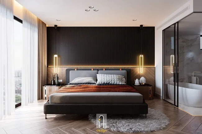 Khu vực phòng ngủ được IF Design thiết kế theo gam màu nâu đen bí ẩn