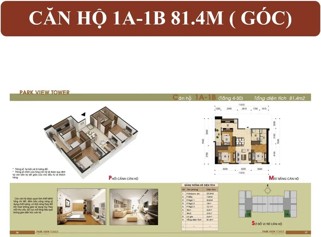 Mặt sàn mẫu căn hộ 81,4m2 – 3 phòng ngủ