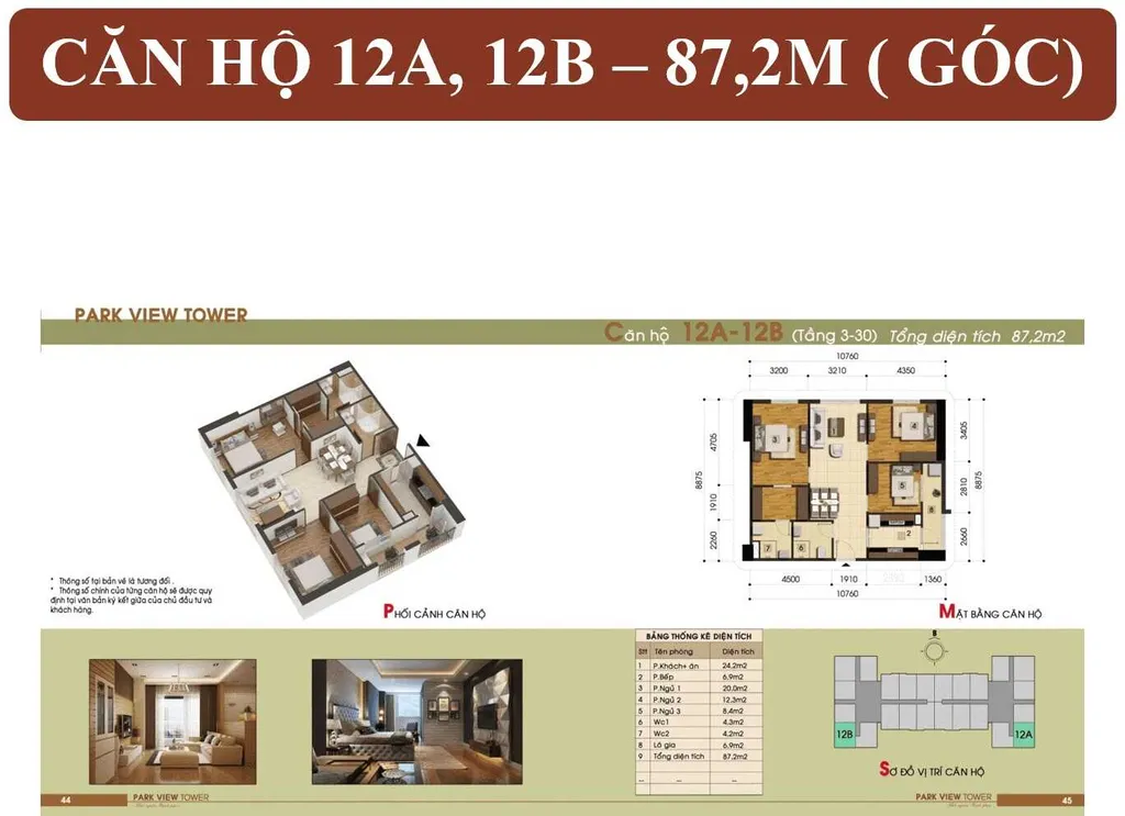 Mặt sàn mẫu căn hộ 87,2m2 – 3 phòng ngủ