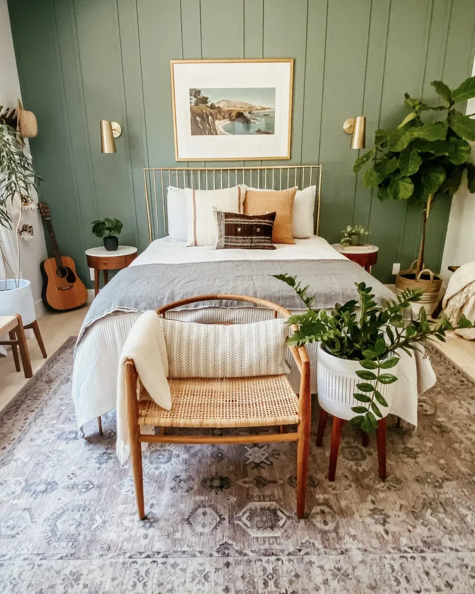Màu tường phòng ngủ xanh rêu độc đáo