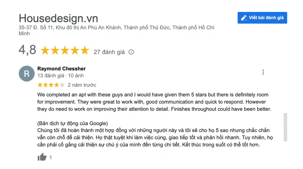Một số đánh giá tốt từ khách hàng gửi đến Housedesign.vn