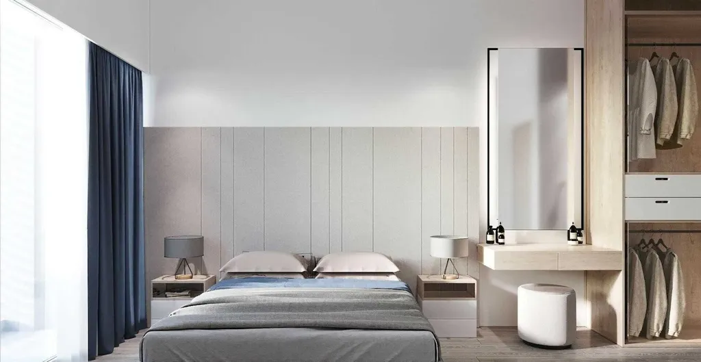 Một ý tưởng khác cho phòng ngủ đôi theo phong cách tối giản.