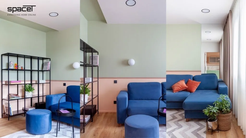Nội thất phòng khách chung cư 1 phòng ngủ phong cách Minimalist Color Block