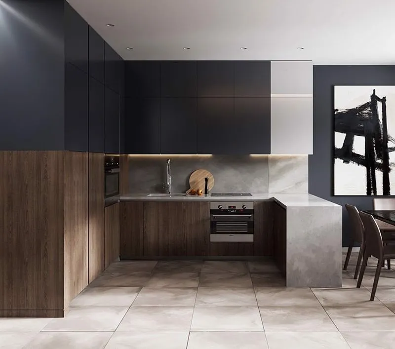 Phòng bếp kiểu chữ U thích hợp với không gian nhà có diện tích rộng