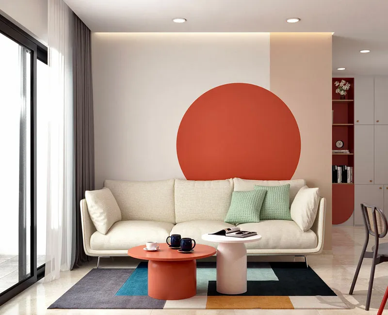 Phong cách Color Block kết hợp Minimalist giúp phòng khách vừa gọn gàng vừa ấm cúng