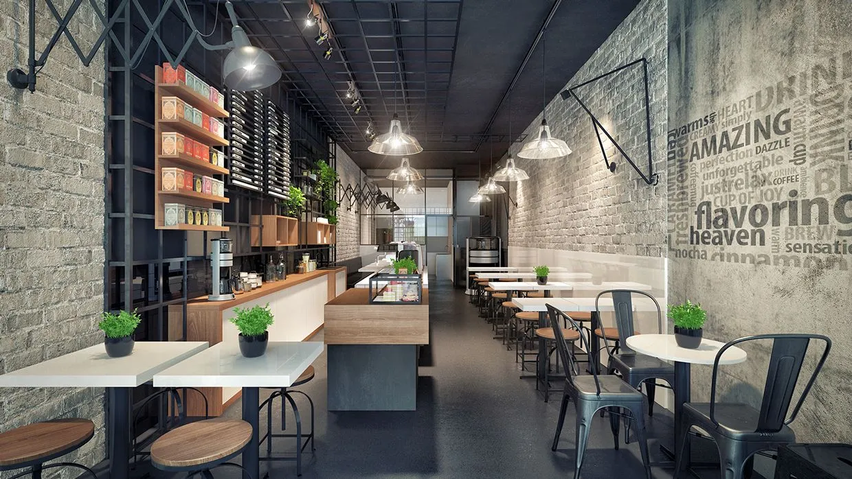 Phong cách Industrial có các đặc trưng thô sơ cá tính, rất thích hợp để thiết kế nội thất quán cafe