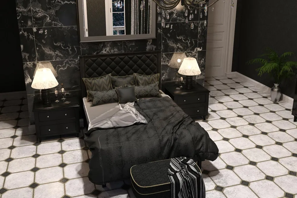 Phòng ngủ hiện đại được xen lẫn với phong cách Gothic huyền ảo