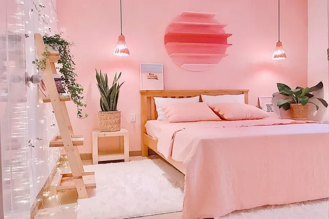 Phòng ngủ nổi bật với màu hồng trẻ trung