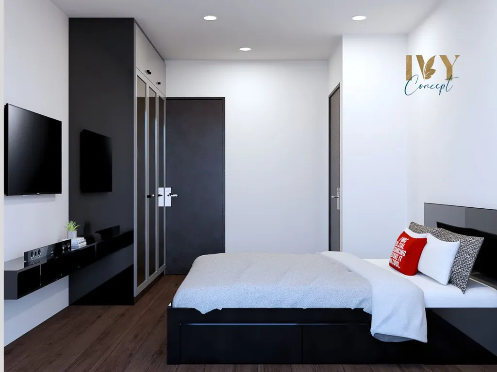 Phòng ngủ Petro Landmark hiện đại với ứng dụng tính tương phản của màu sắc