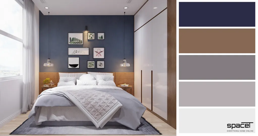Phòng ngủ phong cách Bắc Âu với gam màu xanh dương