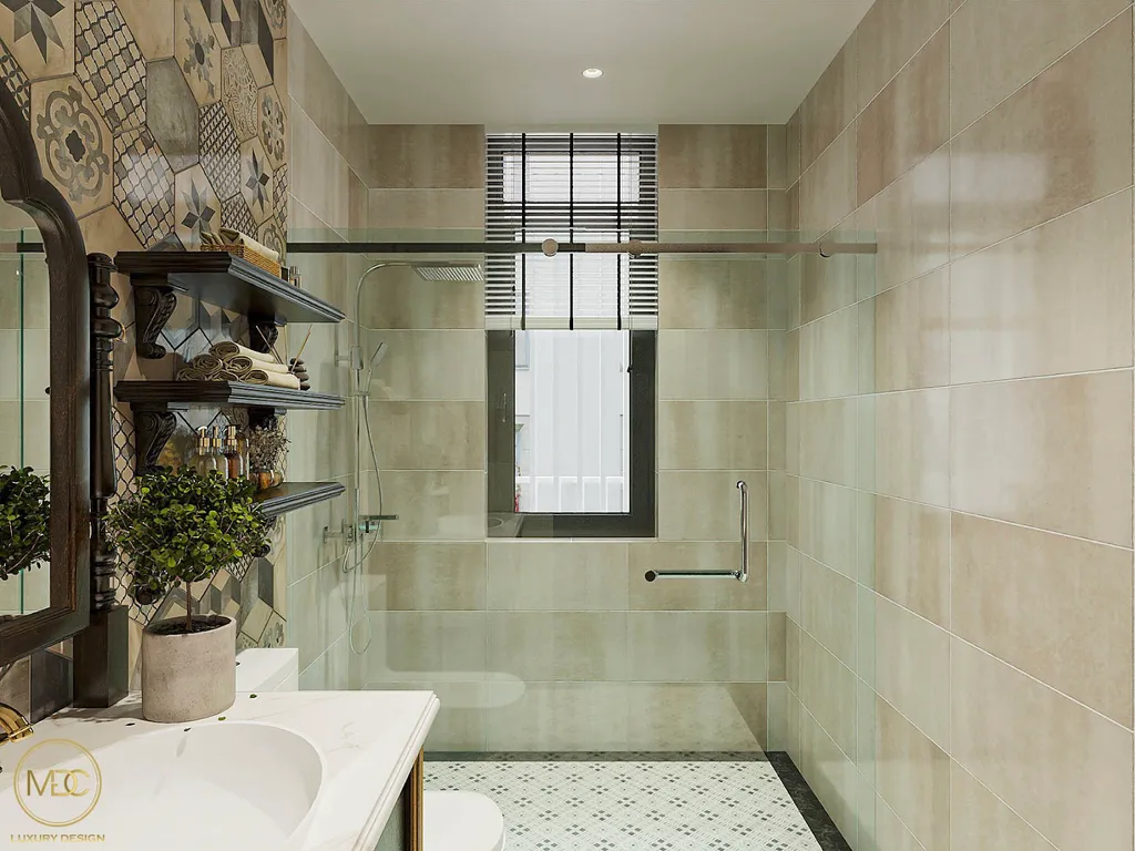 Phòng tắm được thiết kế tối ưu không gian và bố trí thêm một cửa sổ nhỏ