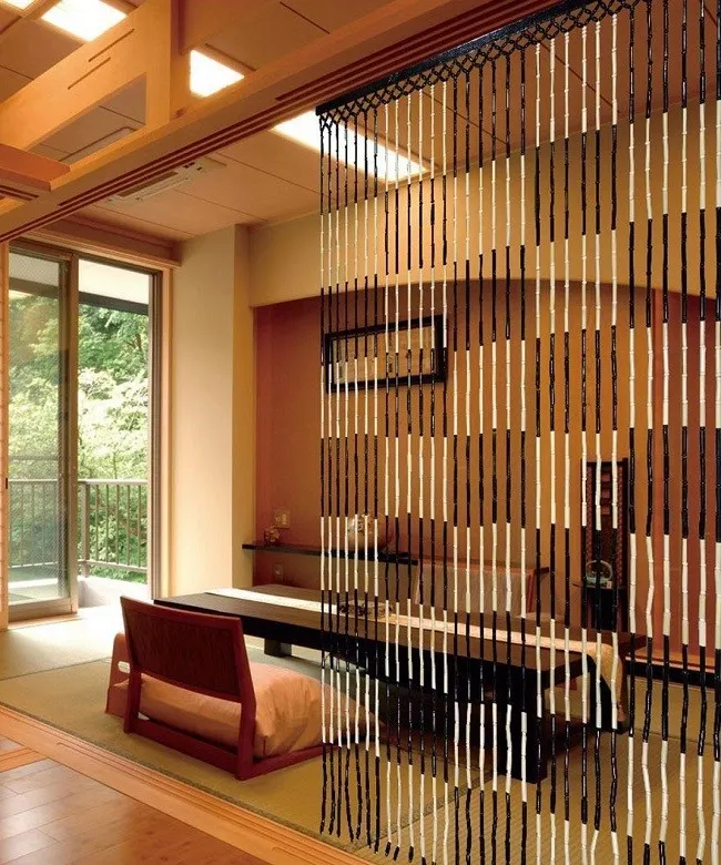 Rèm cửa đẹp hạt gỗ rũ thiết kế 3D