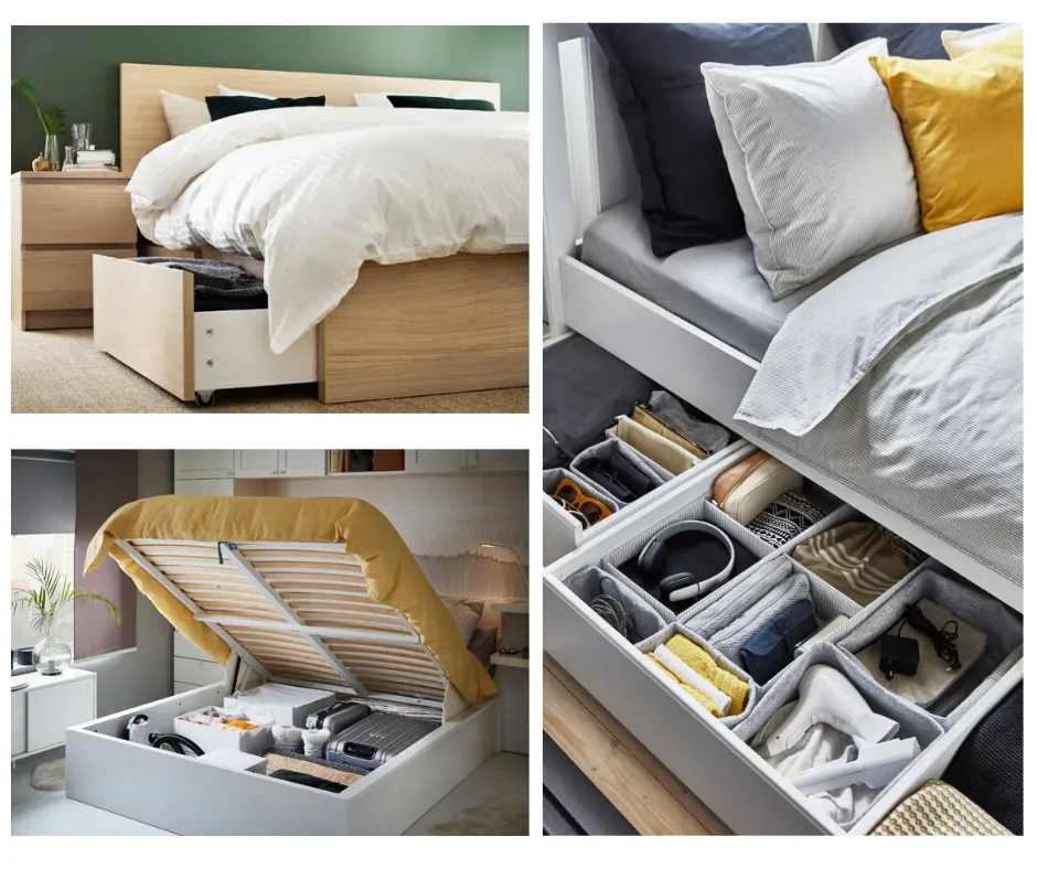 Sử dụng giường có hộc lưu trữ bên dưới để tận dụng tối đa diện tích