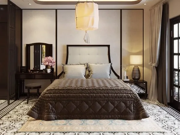 Thiết kế nội thất phòng ngủ sang trọng đậm nét cổ điển Á Đông