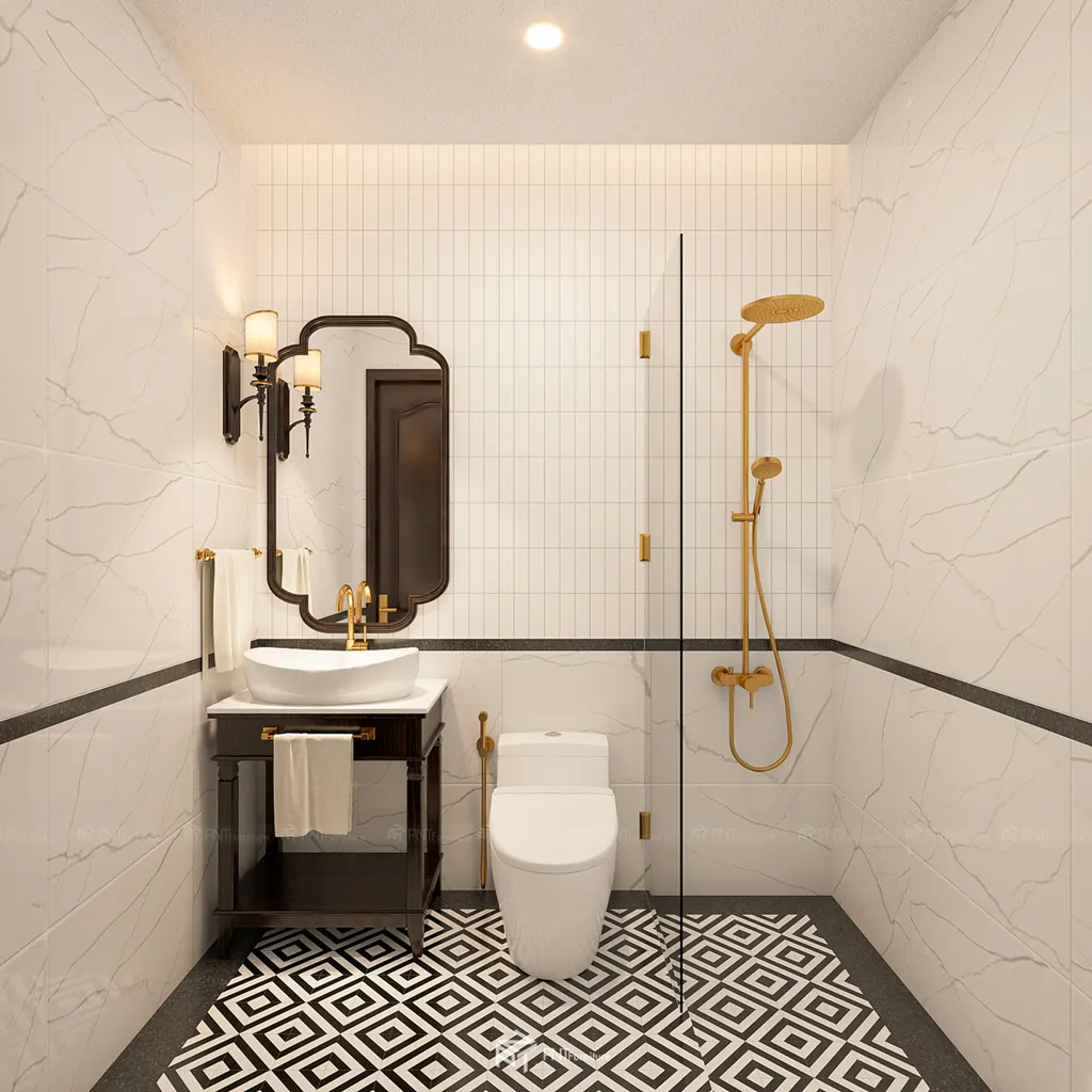Thiết kế phòng tắm đơn giản nhưng đậm phong cách Indochine