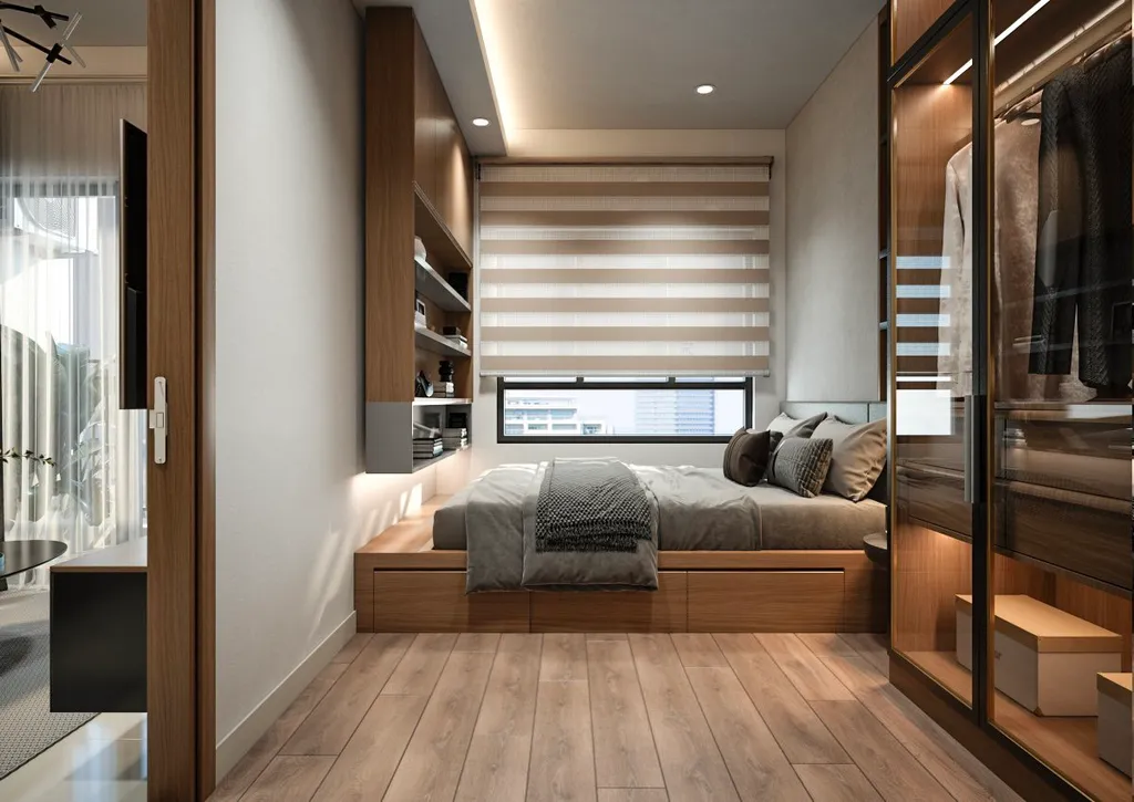 Tối ưu công năng bằng việc sử dụng những đồ nội thất thông minh như giường ngủ kết hợp ngăn chứa đồ