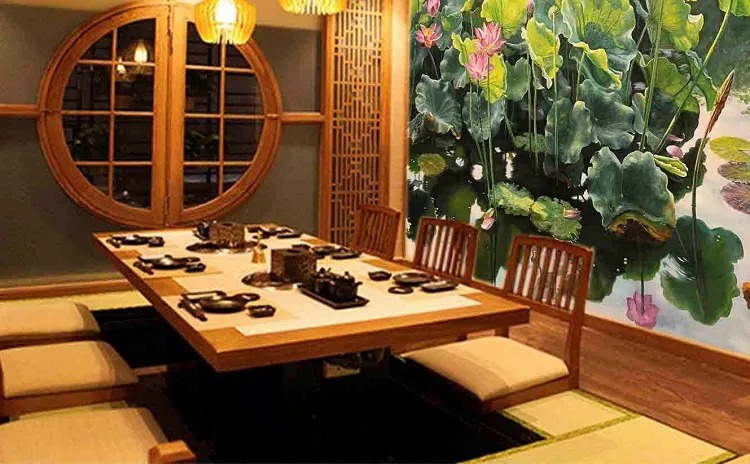 Tranh dán tường hồ sen cho nhà hàng Châu Á truyền thống