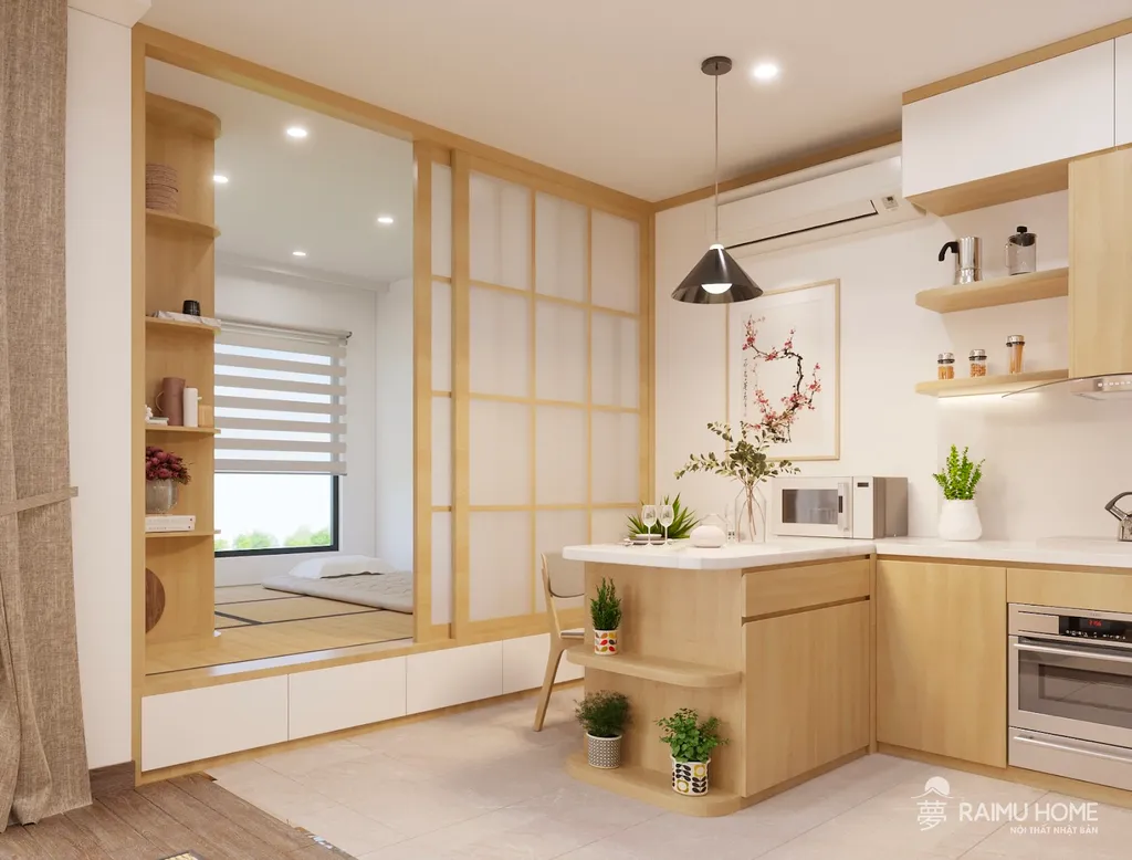 Đây là một thiết kế mang đậm phong cách Nhật Bản với cách bố trí gọn gàng và xử lý nội thất tinh tế