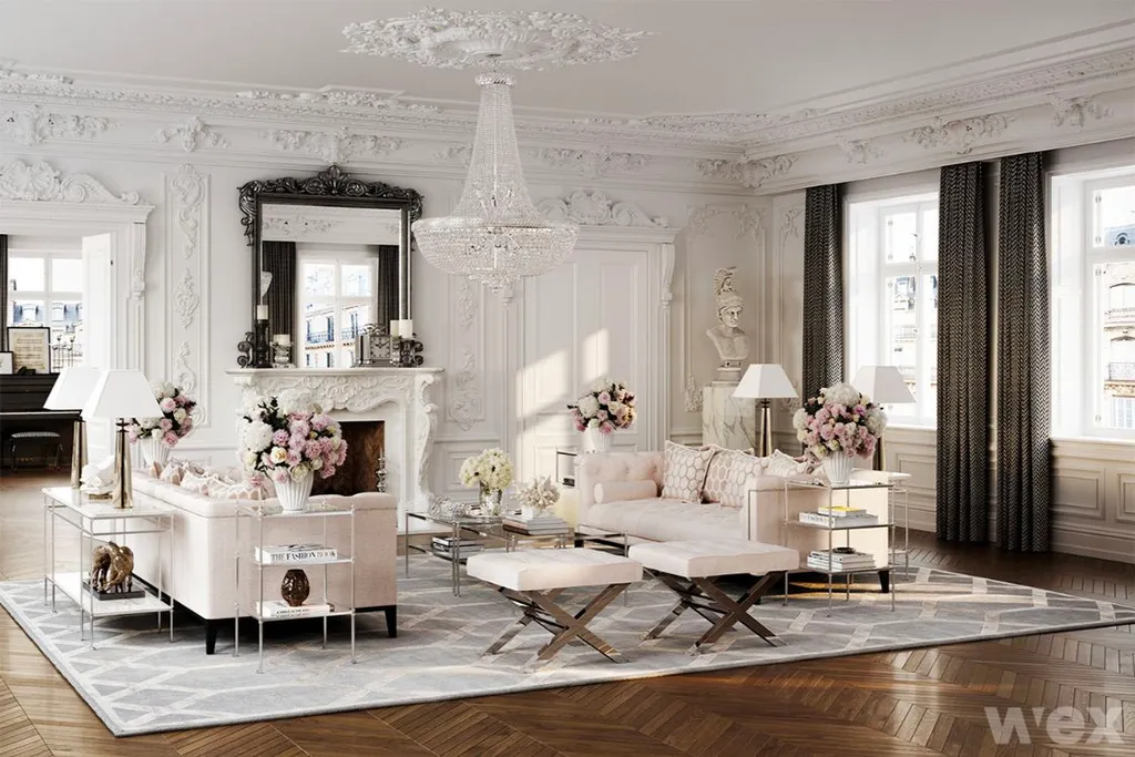 Mẫu thiết kế phòng khách phong cách Baroque.