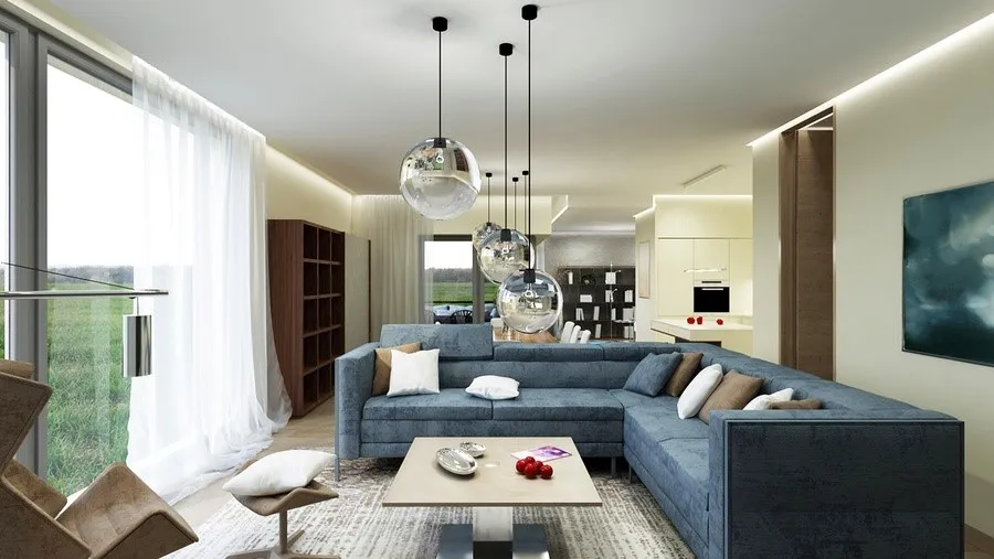 Phòng khách căn hộ theo phong cách Bauhaus với những món nội thất đơn giản, thẩm mỹ nhưng đề cao công năng.