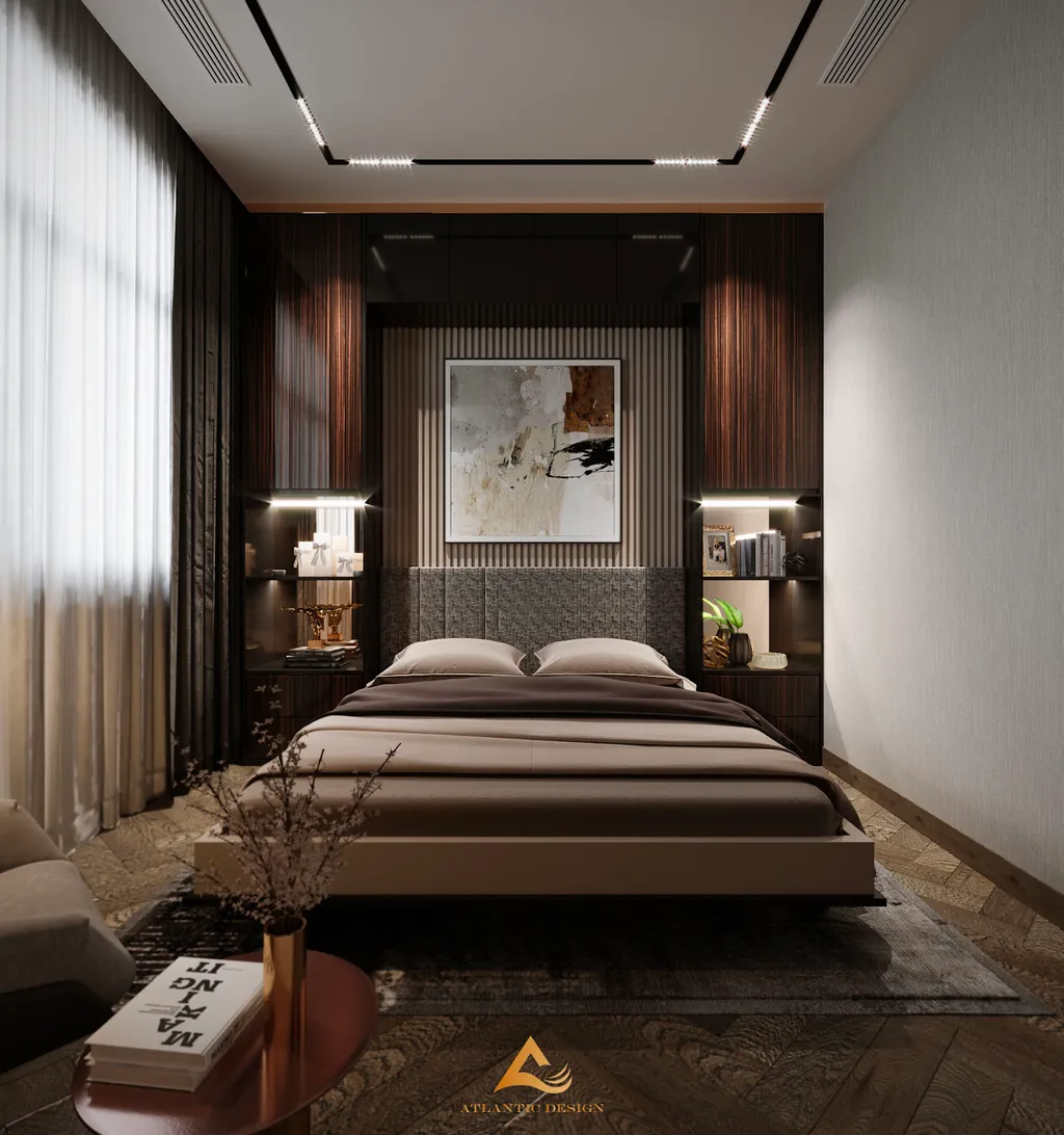 Phòng ngủ được ghi điểm bởi lối trang trí tối giản nhưng vô cùng sang trọng và thời thượng