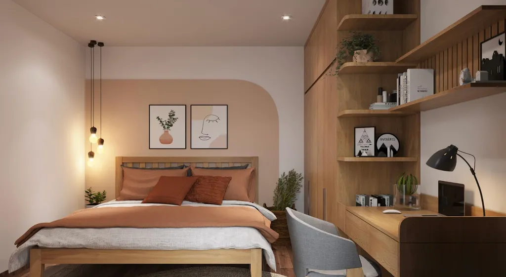 Phòng ngủ được kết hợp từ hai khối màu trở lên tạo các đường nét nổi bật