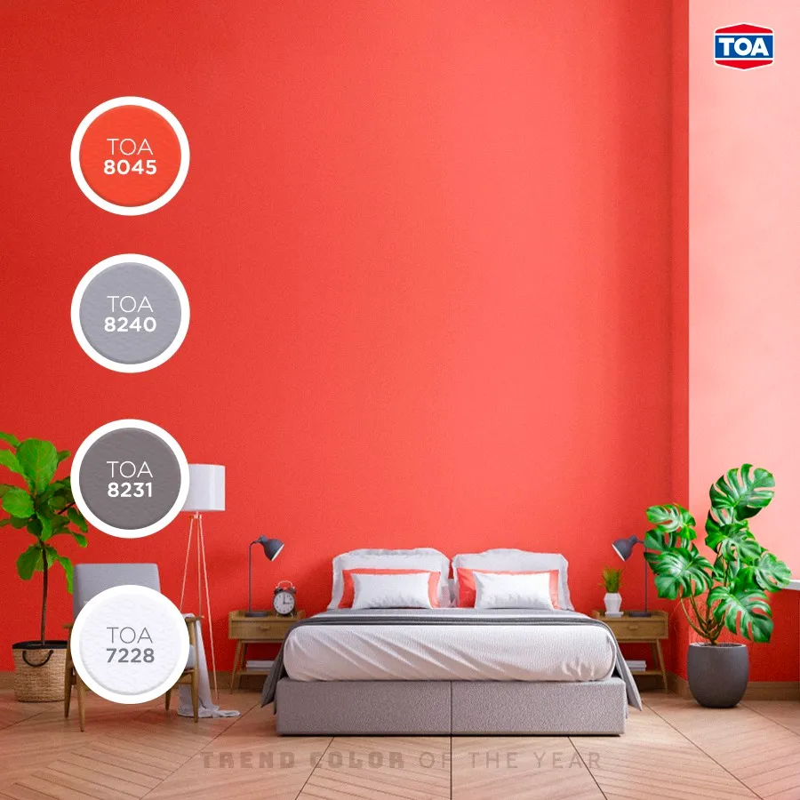 Phòng ngủ rực rỡ với sơn tường màu đỏ cam