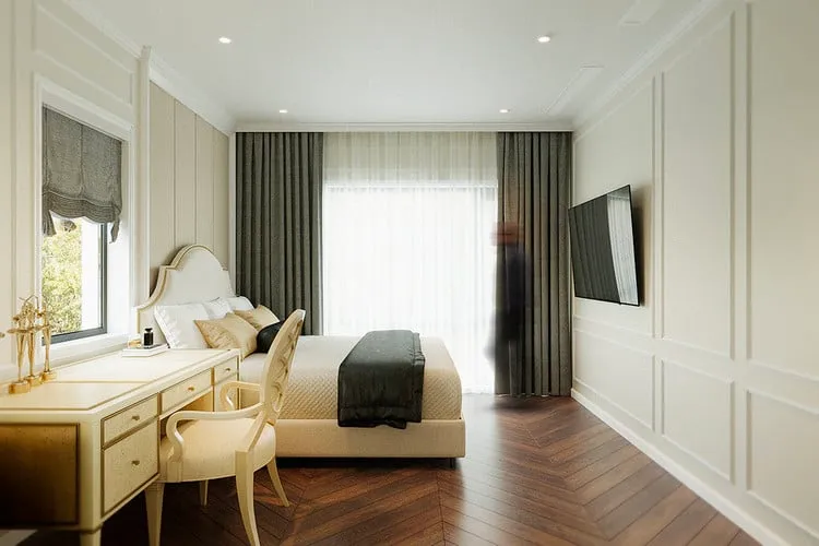 Phòng ngủ tại chung cư Conic Riverside với thiết kế đơn giản cũng tận dụng tối đa ánh sáng tự nhiên cho không gian thêm rộng rãi, thoáng đãng