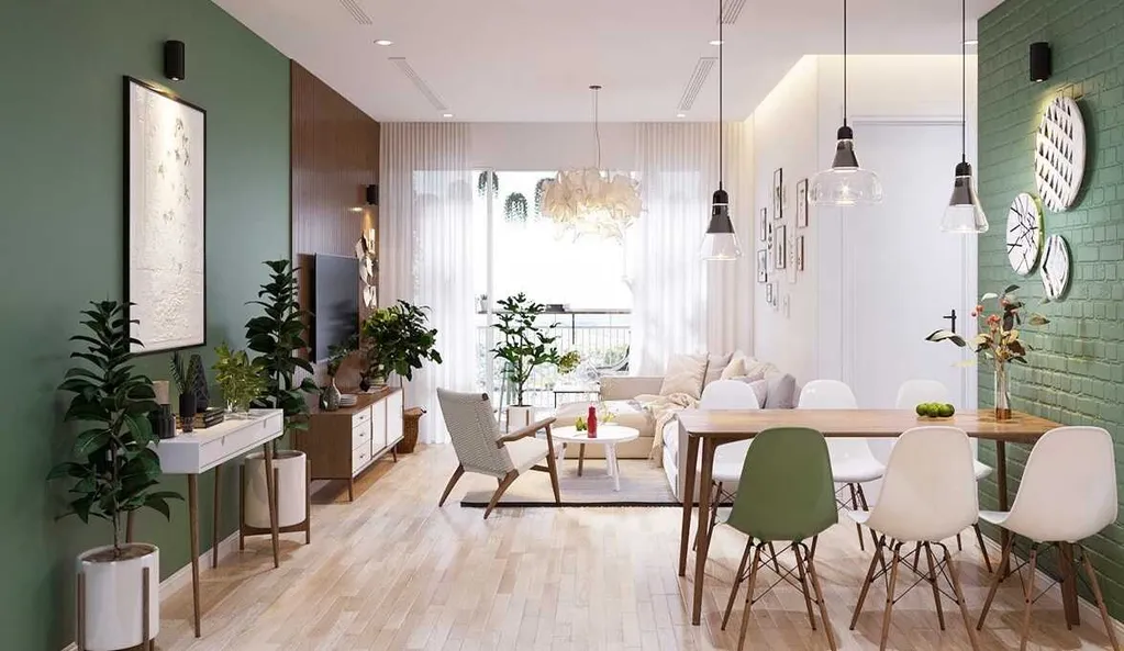 Sử dụng ánh sáng hài hoà, đưa các mảng xanh vào không gian, phong cách Bắc Âu giúp các căn hộ chung cư trở nên thoáng đãng, xanh mát và hiện đại, tinh tế