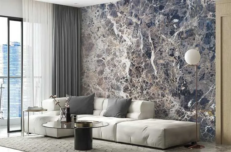 Trang trí phòng khách bằng đá ốp tường với các vân đá tự nhiên đem tới vẻ đẹp mới lạ cho phòng khách.   