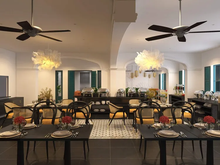 Khu vực các bàn ăn lớn dành cho nhóm khách do Nội thất T&T thiết kế