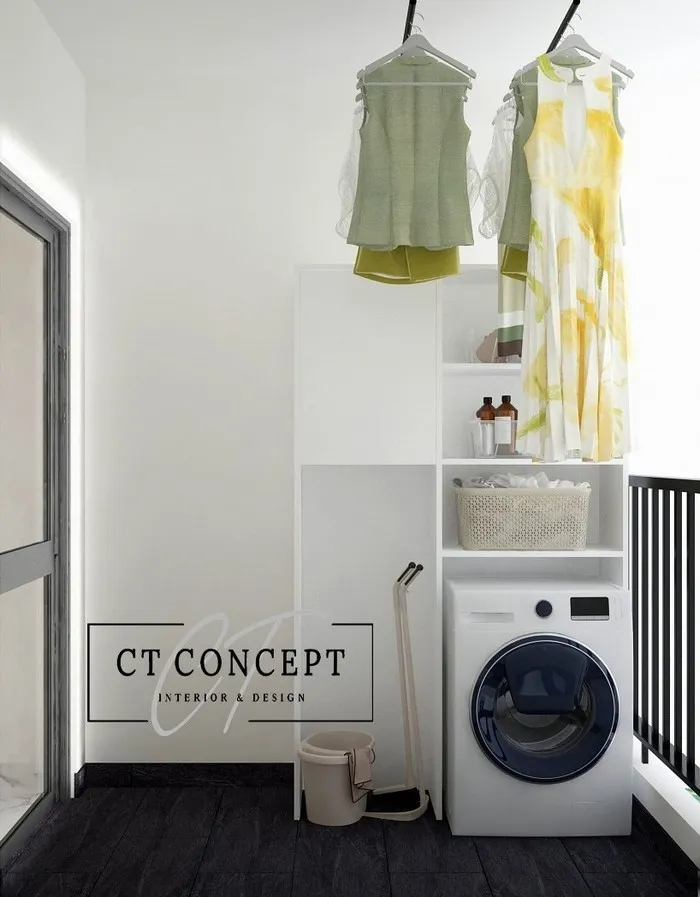 Khu vực lô gia được Nội thất CT Concept thiết kế thành nơi giặt phơi quần áo