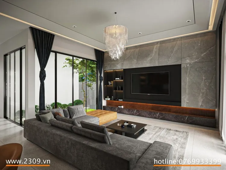 Phòng khách căn biệt thự do Nội thất Decor 2309 thiết kế theo phong cách hiện đại