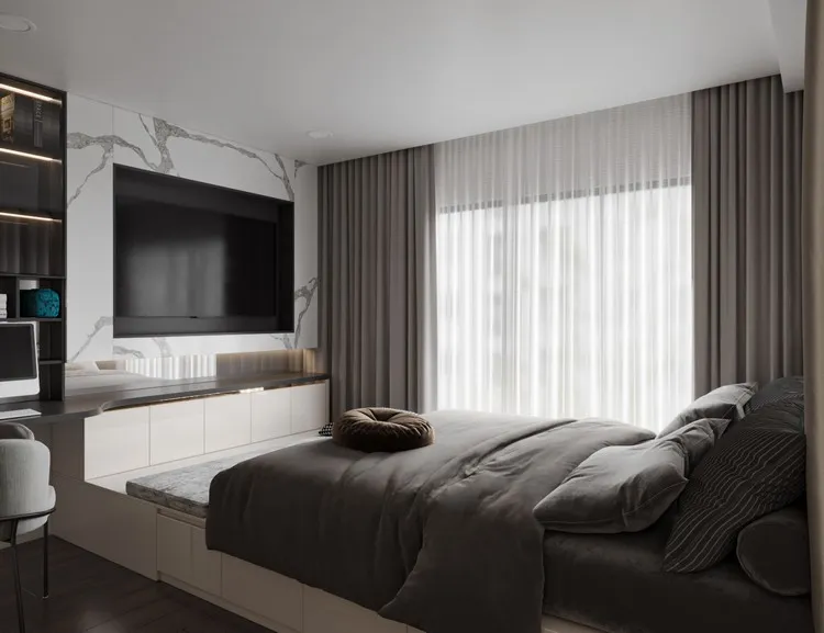 Phòng ngủ nhỏ tiện nghi được Nội thất LE ART sử dụng nội thất cao cấp tương tự phòng ngủ master