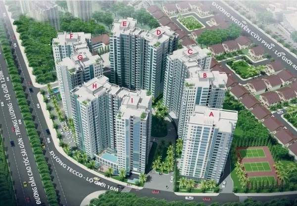 Ảnh phối cảnh toàn cảnh của chung cư Tecco tại quận Bình Tân