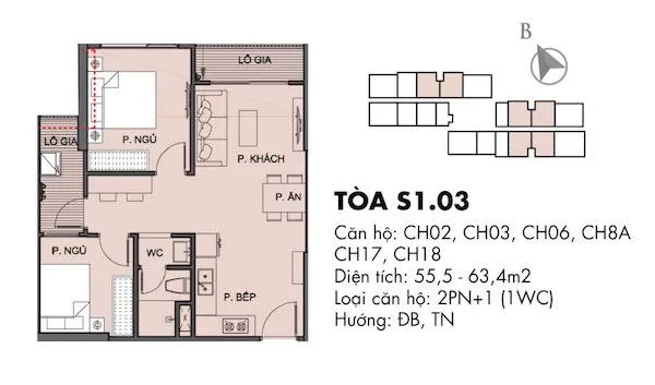 Căn hộ 2 phòng ngủ (+1) với diện tích tương đối phù hợp cho gia đình 4 người
