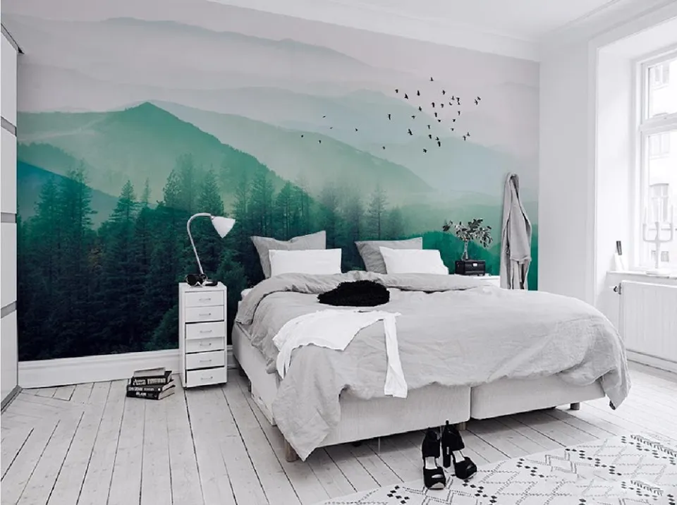 Giấy dán tường phòng ngủ mẫu tranh phong cảnh
